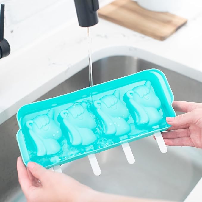 ZOKU Unicorn Ice Pop Molds, Stackable Easy-Release Ice Popsicle Tray with 4 Molds, Sticks, and Lid, BPA-free, Set of 2