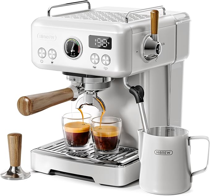 HIBREW H10Plus - Programmable Espresso Machine - 58mm Portafilter in Stainless Steel - Temperature & Cup Volume Adjustable at will - With Intelligent Display Screen & Pressure Gauge.
