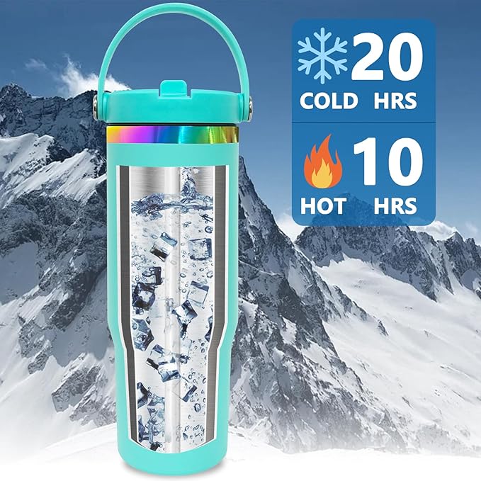 30 oz Tumbler Bulk with Handle and Straw, Vacuum Insulated Tumblers with Flip Straw and Top Handle, Leakproof Powder Coated Tumbler, Stainless Steel Travel Mug for Coffee Water (Blue, 4 Pack)