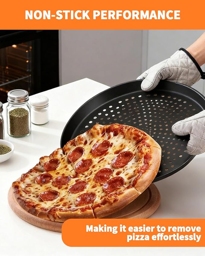 12-Inch Nonstick Pizza Pan with Holes, Perforated Carbon Steel Pizza Tray for Oven, Round Bakeware Pizza Tray for Home Restaurant Kitchen