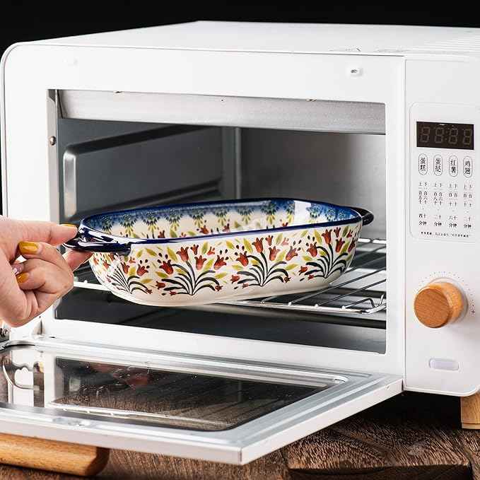 Baking Dish Ceramic Baking Pan Blue Casserole Dish Rectangular Baking Set 2pcs Bakeware Sets Single Serving Size Lasagna Pan Baking Dishes for oven (The tulip)