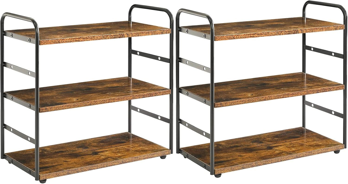 IBUYKE Set of 2 3-Tier Bathroom Counter Organizer, Tray Countertop Storage Shelf, Kitchen Spice Rack Standing, Counter Standing Rack Cosmetic Holder, Rustic Brown TWJ001H-2