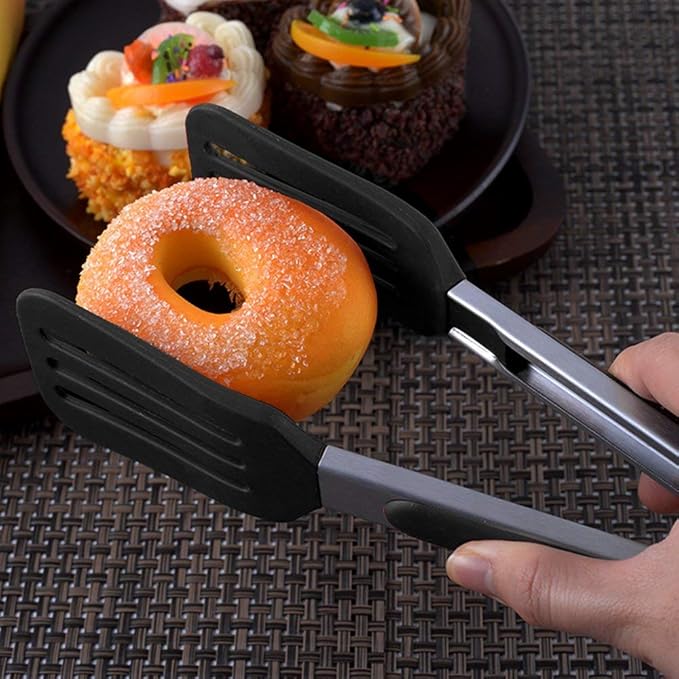 3-Piece Stainless Steel & Silicone Cooking Tongs Set - Black (7", "9", "12 inches) - Heat Resistant, Non-Stick, Locking Handle, Dishwasher Safe