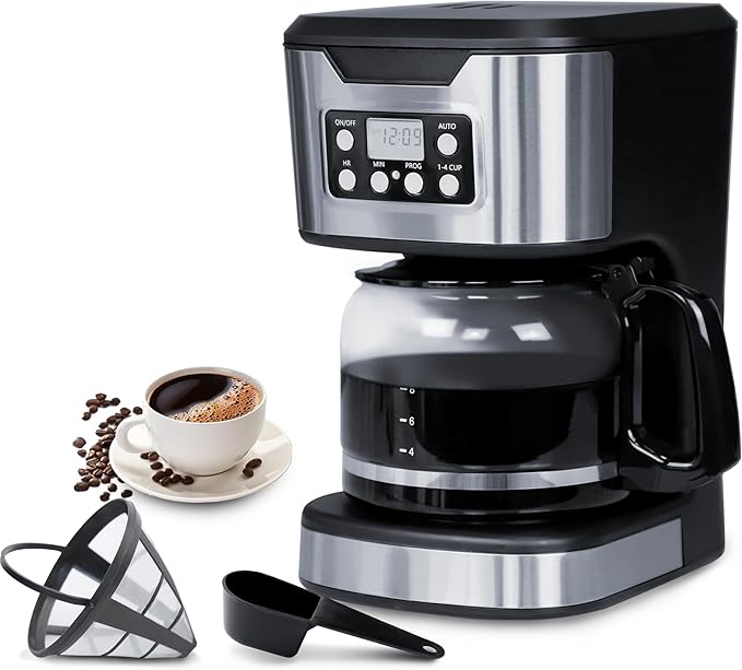 Programmable Coffee Maker 12 Cup Brew & Drip coffee machine, Fully Automatic, 1-4 Cup Setting, Stainless Steel,Keep- Warm Function, Household, Home and Office,Black