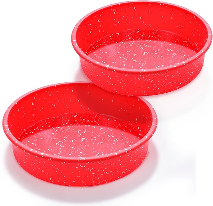 SJ 8 Inch Silicone Round Cake Pan with Metal Reinforced Frame Set of 2, Nonstick Silicone Cake Mold for Baking Suitable for Making Layers, Cheese & Chocolate Cakes for Christmas