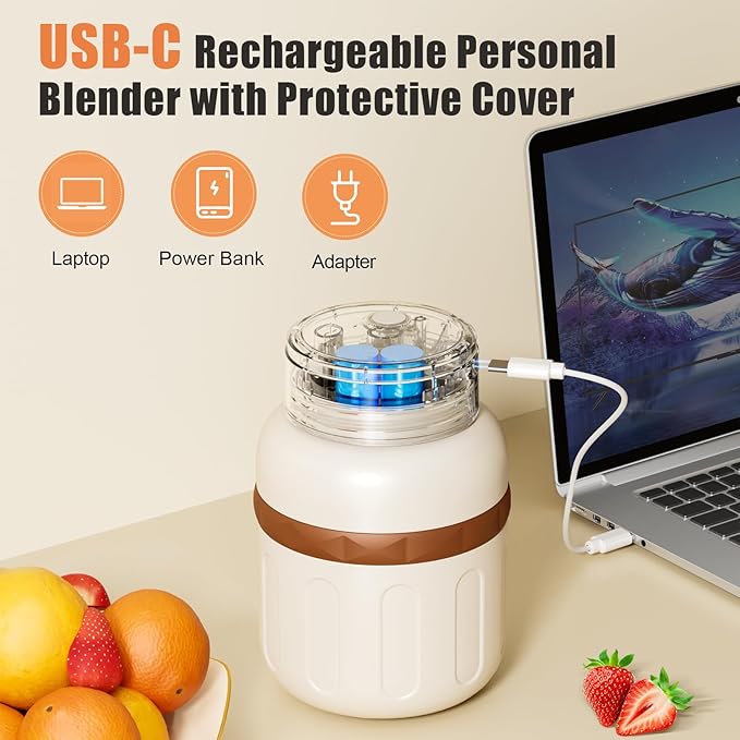 Kawu Portable Blender, 27oz Personal Smoothies Blender with Stainless Steel Inner, Cordless Electric Shake Maker, USB Rechargeable, BPA Free, Travel Bottle for Smoothie, Jucie