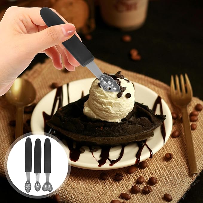 OUNONA 3pcs Stainless Steel Ice Cream Scoop Heavy Duty Fruit Scooper for Elegant Desserts for Ice Cream Fruit Salads and Food Presentation and Easy to Use