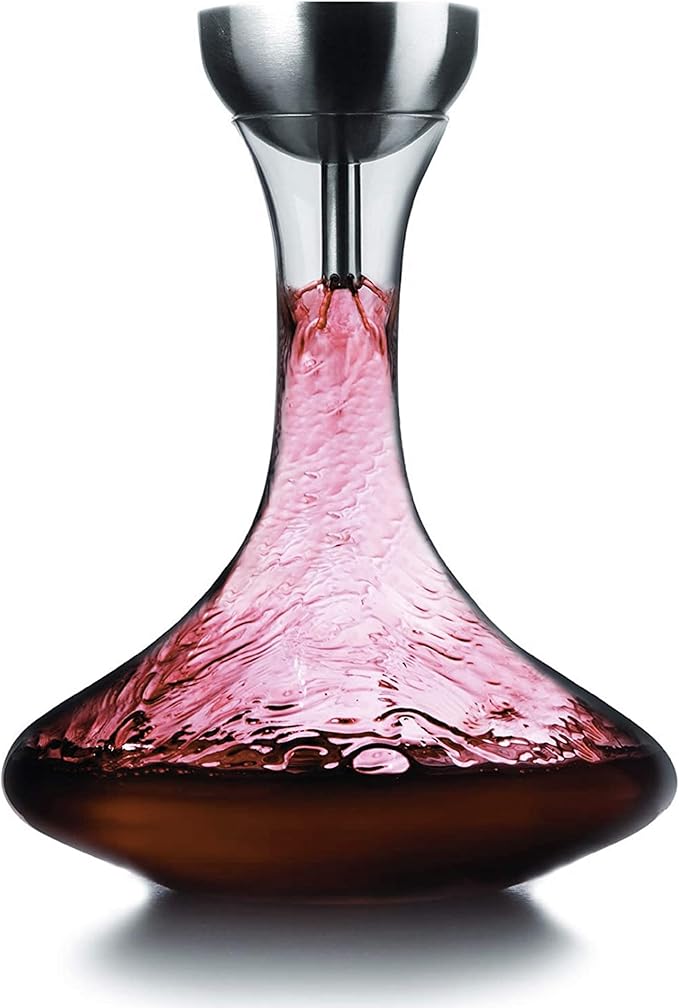 Houdini Wine Decanter with Wine Shower Funnel and Sediment Strainer, Off-White, 10-Inch - ,Glass/Stainless