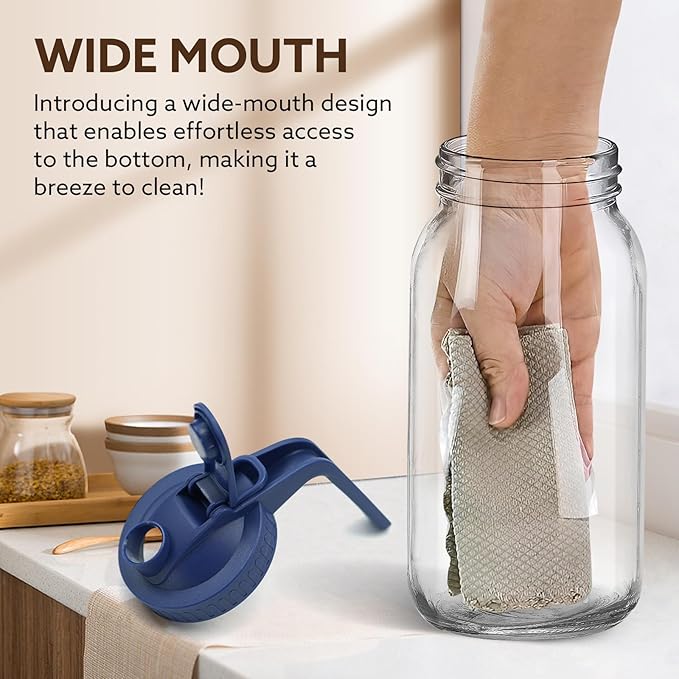 Mihlapi Glass Pitcher with Lid, 64 OZ Mason Jar Pitcher Double Leak Proof, 2 Quart Breast Milk Storage Containers for Fridge, Wide Mouth Glass Jar for Sun Tea, Juice, Cold Brew Coffee