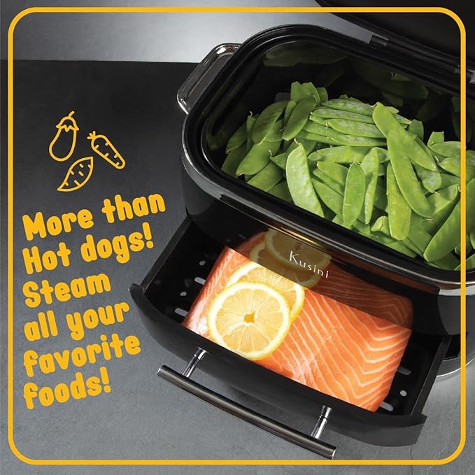 Kusini Hot Dog Steamer Machine With Bun Warmer, 24 Hot Dog & 12 Buns - Electric Food Steamer for Cooking Vegetables, Fish, & More - Unique Housewarming Gift Idea - Movie & Date Night Hosting Essential