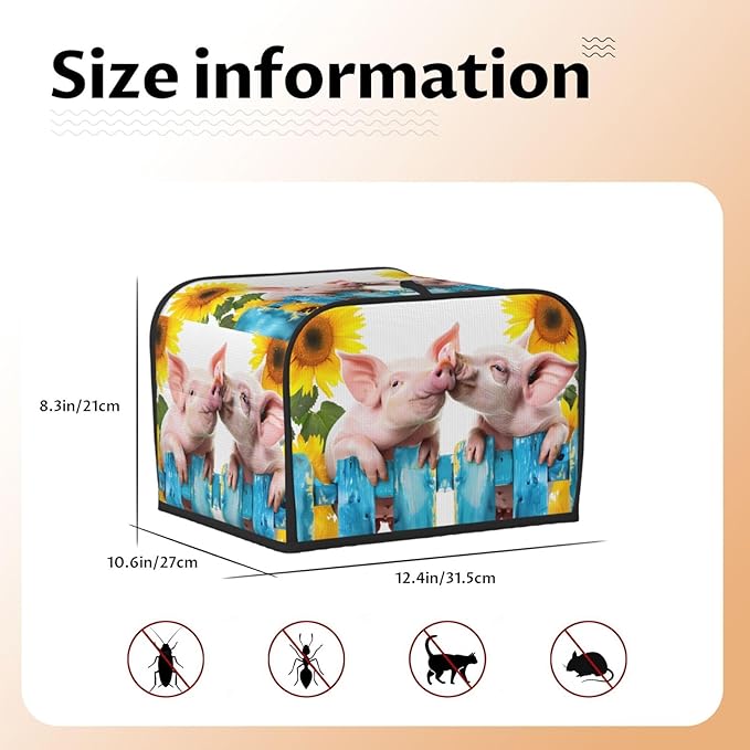 Toaster Cover 4 Slice Cute Pig Sunflower Waterproof Appliance Cover with Hang Loop Bread Baker Toaster Cover for Kitchen