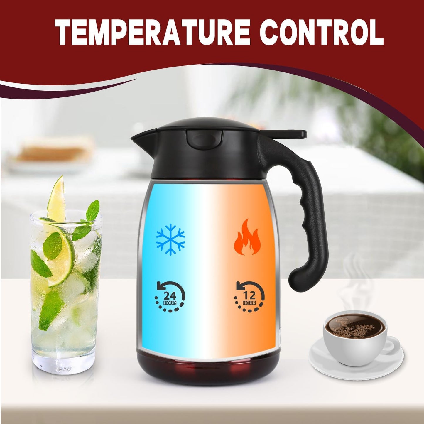 Thermal Coffee Carafe-56oz vacuum Coffee Carafe For Keeping Hot Liquids,Coffee Carafe,Thermal Stainless Steel, Coffee Carafes Press On Lid, Coffee Dispenser Bpa Free .(1.6l) Red