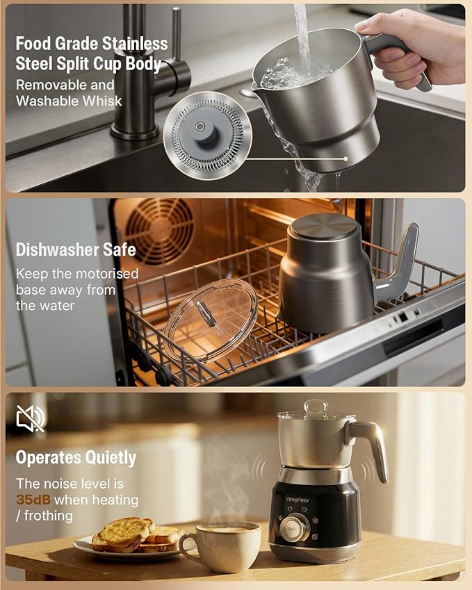 Milk Frother and Steamer, 6 in 1 Electric Foam Maker for Coffee, 16.9oz/500ml Milk Warmer for Latte, Macchiato, Cappuccino, Hot Chocolate Maker, Dishwasher Safe (Black)