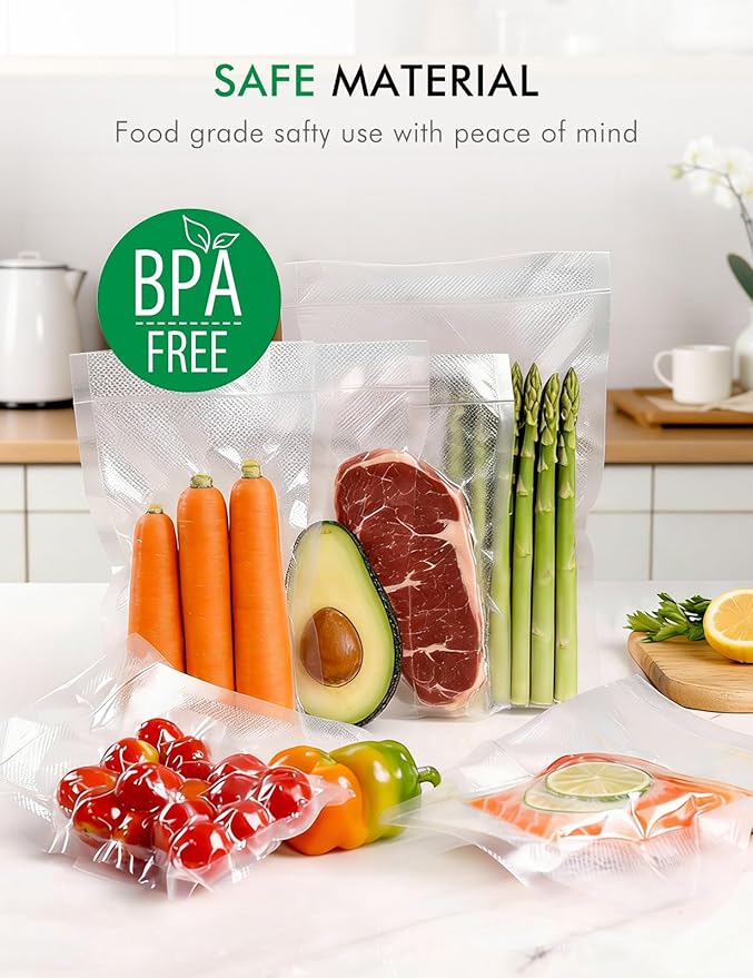 Vacuum Sealer Bags For Food-150 Quart 11"x16"and Quart 8"x12"and Pint 6"x10"-Commercial Grade BPA Free Bag-Durable Customized Size Food Vac Bags for Storage and Sous Vide Cooking-Puncture Prevention