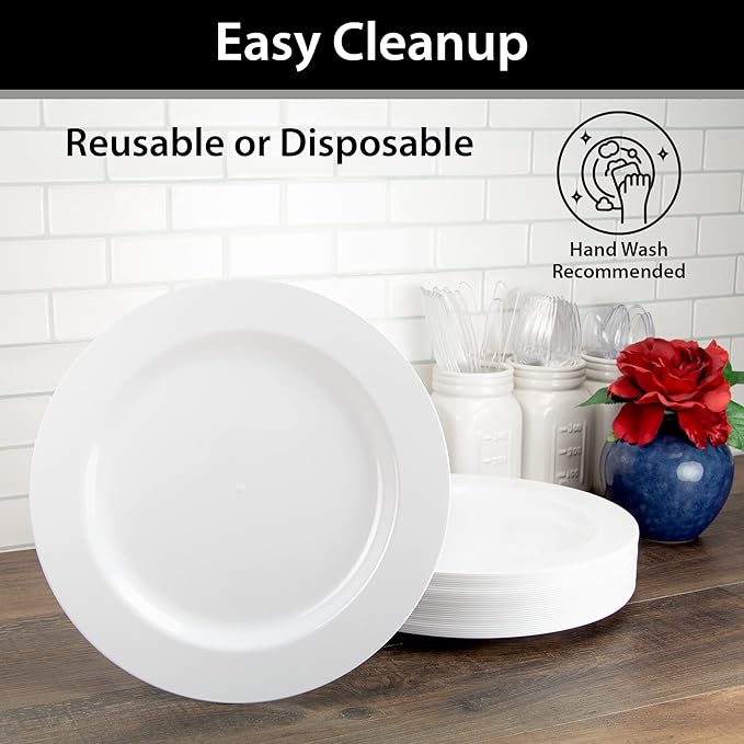 Lillian Tablesettings Premium Quality 10.25 inch Heavyweight Plastic Plates China Like, Wedding and Party Dinnerware Plastic Plates, White Pearl - Value Pack 120 Count