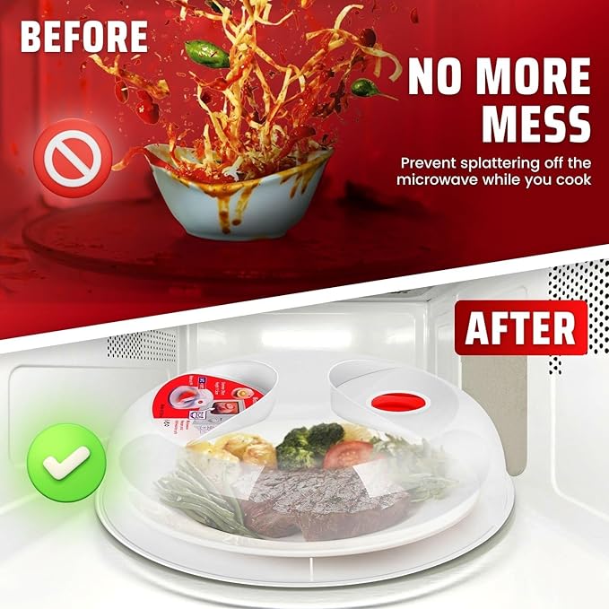 Flexzion 11.5 Inch Microwave Splatter Cover - BPA-Free Anti-Splatter Microwave Cover with Adjustable Steam Vent, Dishwasher Safe, Transparent Plastic Food Covers for Microwave Cooking
