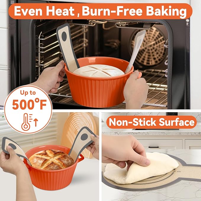 Silicone Bread Sling for Dutch Oven - Non-Stick & Heat Resistant, 2Pcs Oval and Round Reusable With Long Handles for Transfer Sourdough