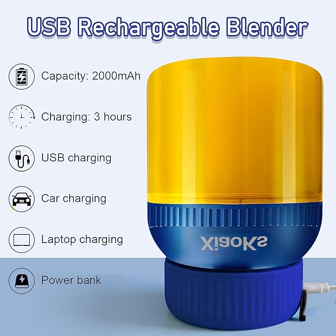 Portable Blender Personal Blenders for Shakes and Smoothies with 43oz Travel Cup, Rechargeable USB with BPA Free Cup and Lid,Small Blenders Cup for Kitchen Office Travel Gym (BLUE)
