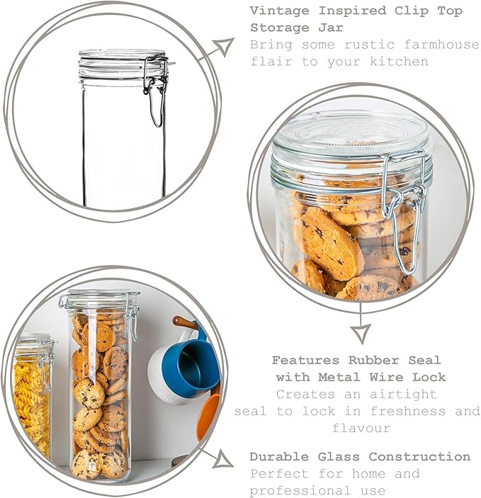 Bormioli Rocco Fido Cylinder 33.75 oz Airtight Glass Canister (Set of 2) - BPA Free Ingredient Storage Jar - Ideal for Fermentation, Pantry Organization, Canning, Kitchen Essentials - Dishwasher Safe