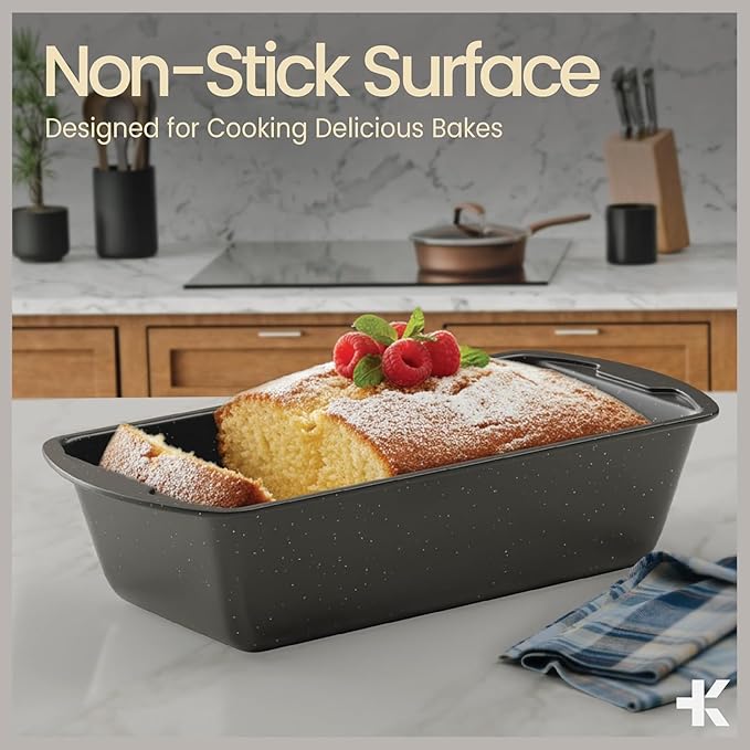 Nonstick Loaf Pan Set Pack of 2, 10.2" & 11" Large Baking Bread Pan, Oven Safe Up to 450°F, PFOA, PFOS, PTFE Free, Space Saving Stackable Design, Stain Resistant, Dishwasher Friendly, Gray Marble