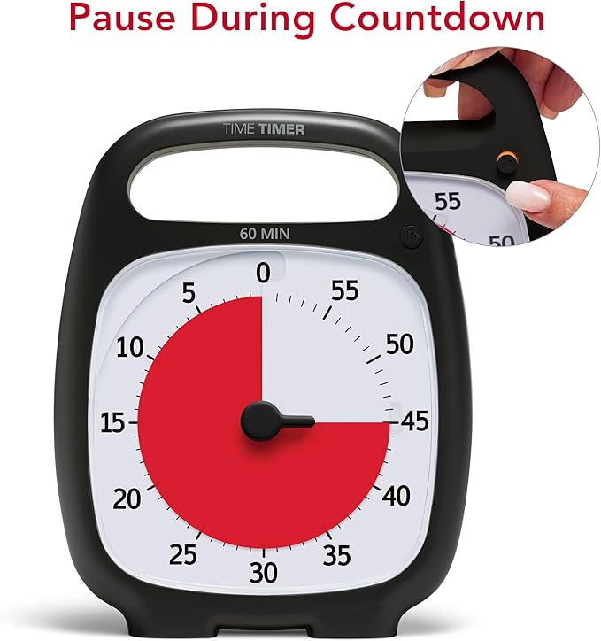 TIME TIMER Plus 60 Minute Desk Visual Timer - Countdown Timer with Portable Handle for Classroom, Office, Homeschooling, Study Tool with Silent Operation (Charcoal)