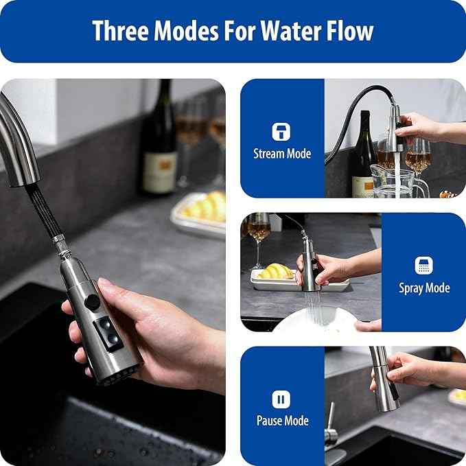 WEWE Touchless Kitchen Faucet with Pull Down Sprayer - Single Handle Kitchen Faucets Smart Motion Sensor Stainless Steel Brushed Nickel Sink Faucet