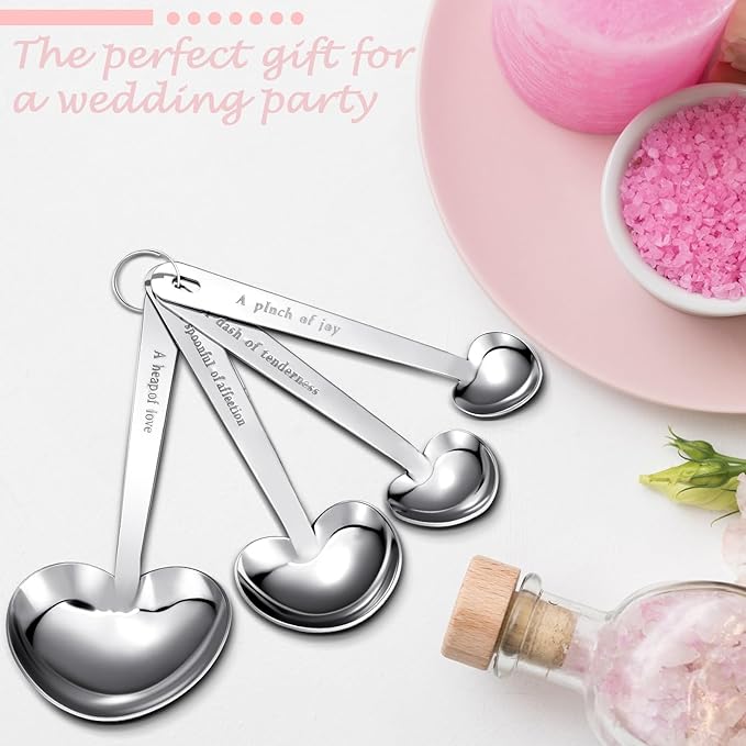 25 Set Pink Heart Shaped Measuring Spoons Stainless Steel Measure Tea Spoons for Bridal Shower Wedding Gift Birthday Tea Party Souvenirs for Guests with Individual Package (Elegant)