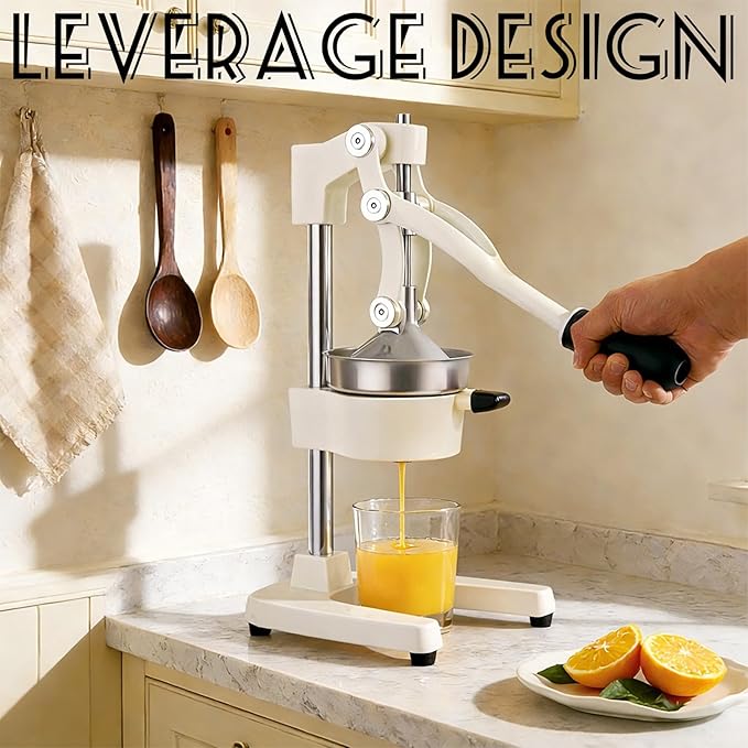 Cast Iron Juicer, Cast Iron Juicer Hand Press Heavy Duty, Peel-Free Juicing, Professional Lemon Orange Pomegranate Squeezer, Effortless, Stable, Easy Clean for Home, Bar, Commercial Use(White)
