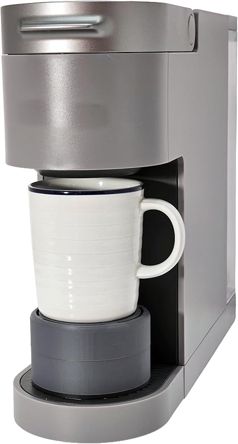 Elevate Anti-Splash Cup Riser Accessory for most Keurig K-cup, Cuisinart Single Serve, and other Coffee Makers, Adjustable for Cup Size and Drip Tray Type (Dark Gray with Black Base)