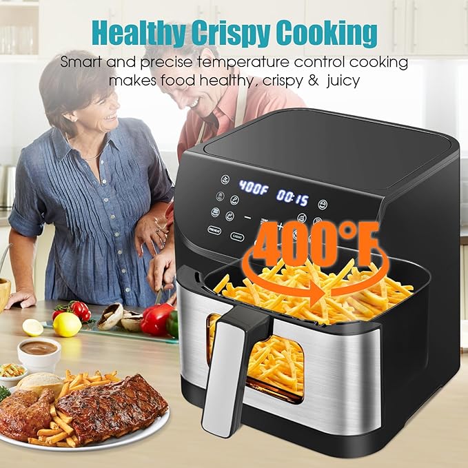 Air Fryer TINPOO 6.2 QT Oilless Large Capacity 1500W Oven Air Fryers Healthy Cooker with 10 Preset, Visual Cooking Window, Non-Stick Basket