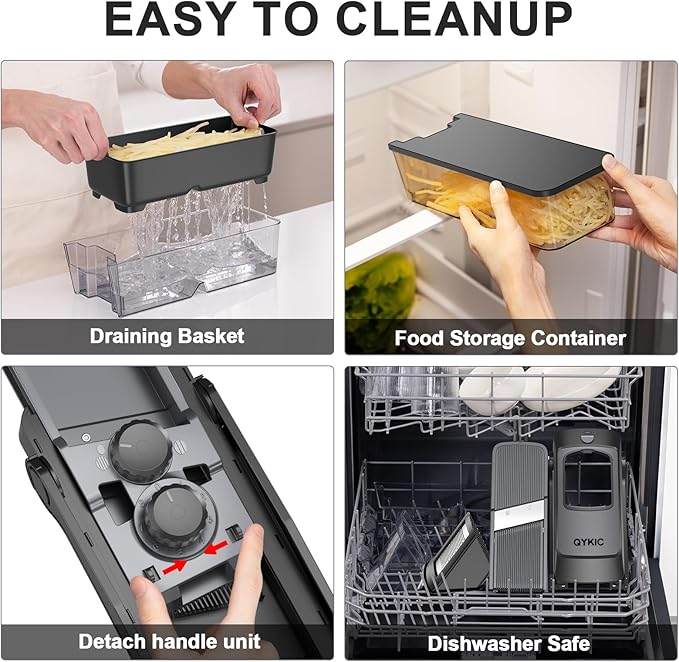 QYKIC 2026 Upgrade Safe Mandoline Slicer,Vegetable Chopper,Potato Slicer, Onion Chopper with Drain Basket Storage Container, Cheese Grater Kitchen Chopping Artifact (Black)