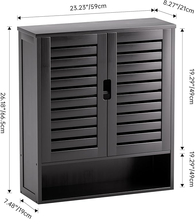 SMIBUY Bathroom Cabinet Wall Mounted, Bamboo Over-The-Toilet Storage Organizer, Space Saver Medicine Cabinet with 2 Door and Adjustable Shelves (Black)