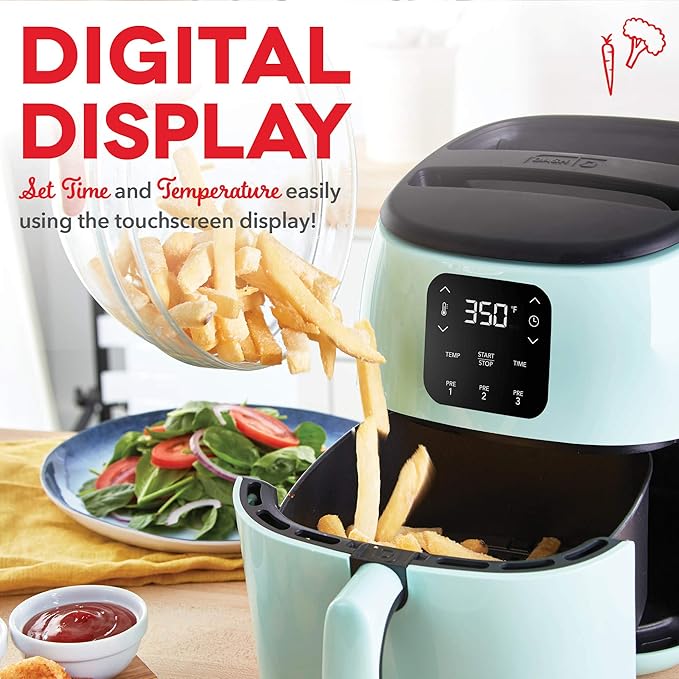 DASH Tasti-CrispTM Digital Air Fryer with AirCrisp Technology, Custom Presets, Temperature Control, and Auto Shut Off Feature, 2.6 Quart - Aqua + Dash 6-Piece Air Fryer Accessory Kit, 2 Quart, Compact