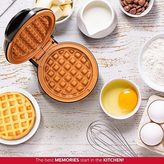 Holstein Housewares 4-inch Personal Waffle Maker, Black and Copper Color - Delicious Waffles in Minutes
