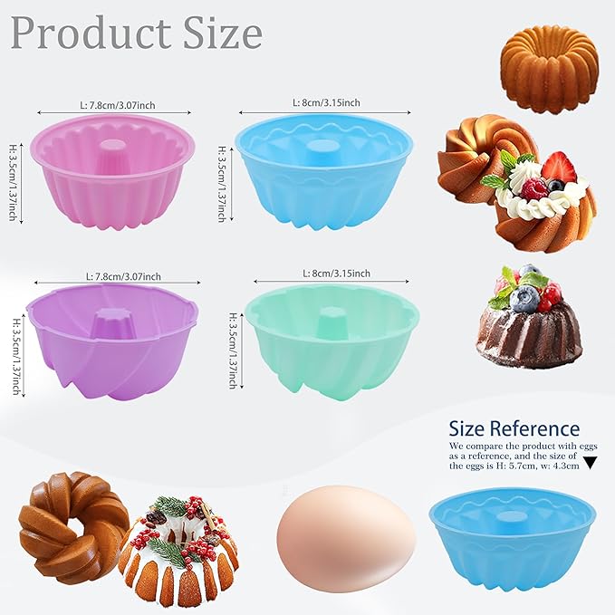 Tongjude 48 Pieces Silicone Donut Mold, 3.15" Diameter 1.37" Deep Small Reusable Baking Cups, Non-Stick, 4 Shape Silicone Molds, Heat Resistant Bakeware for Bagel, Muffin, Jello and Cake Baking