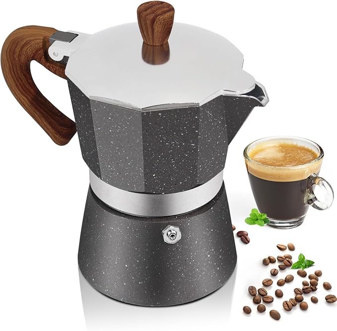 Aluminum 3 Cup 150ml Moka Pot Express Coffee Maker Stovetop Espresso Colorful Coffeemaker Italian Classic Style Brewing Greca Cafe Mocha Machine for Cafeteras Lover Camping Travel and Home Use 5oz