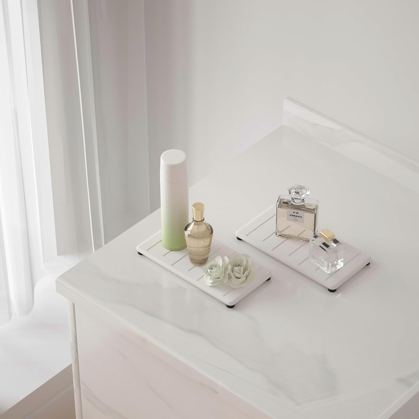 2PCS Water Absorbing Stone Tray for Cosmetics & Hand Soap & Houseplants, 7.87" * 3.94"Diatomite Coaster, Ultra-Absorbent Sink Tray | Fast-Drying Bathroom & Kitchen Organizer