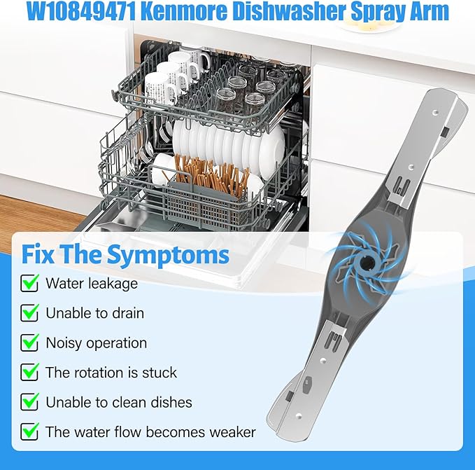 UPGRADED W10849471 Dishwasher Lower Spray Arm Compatible with Whirlpool Dishwasher Spray Arm W10500354 Kenmore Lower Spray Arm Parts AP5989680 4383701 PS11731118 Dishwasher Lower Arm Spray Replacement