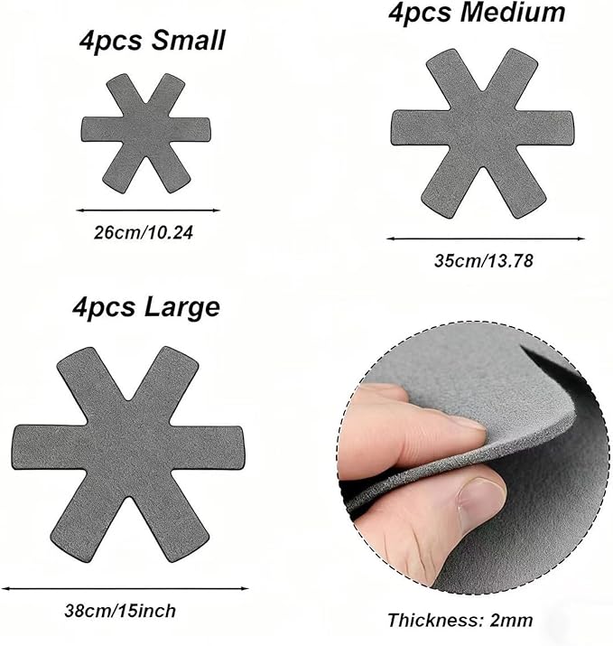 Pot and Pan Protectors 12 Pack 3 Different Sizes Pot Separator for Stacking Cookware Protectors Pan and Pot Dividers Pads Protect Glass Ceramic Dish Plates from Slipping Scratching Marring