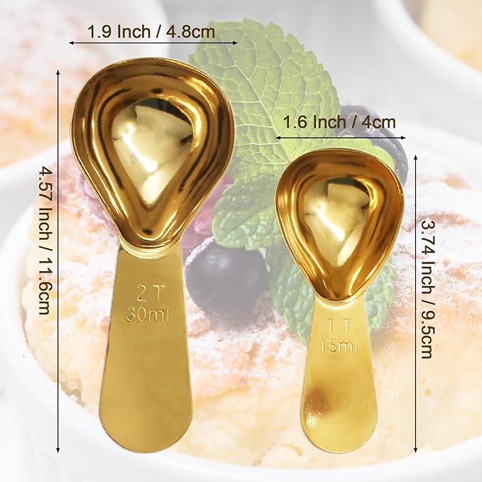 Hitefu 2 Packs Stainless Steel Coffee Scoop Set, 15ml Tablespoon with 30ml Spoon, Short Handle Spoon for Coffee, Tea, Sugar, Protein & Milk Powder (Gold)