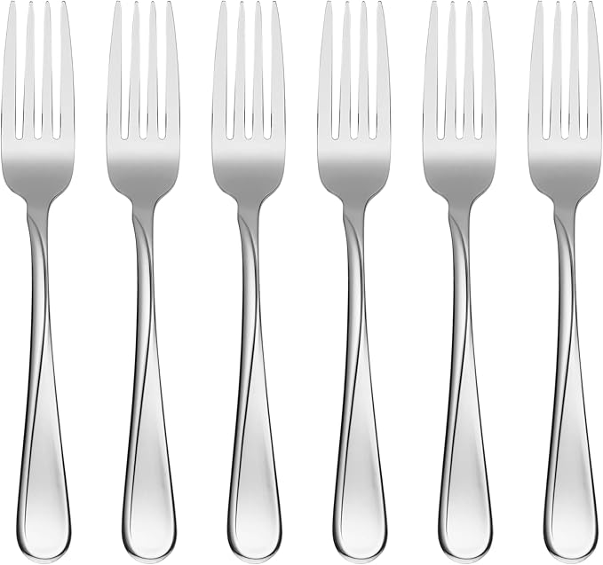 Oneida Silverware Set, Flight Everyday Flatware 6-Piece Dinner Fork Set, Service For 6, 18/0 Stainless Steel Dinner Forks, Rust Resistant, Dishwasher Safe, Home & Kitchen Utensils (Silver 6 Piece)