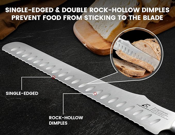 CoquusAid Bread Knife for Homemade Bread, 9 Inch Multifunction Serrated Knife, Razor Sharp Slicer, High Carbon German Steel Bread Cutter, Ergonomic Handle Design for Sourdough Turkey Fruit Cutting