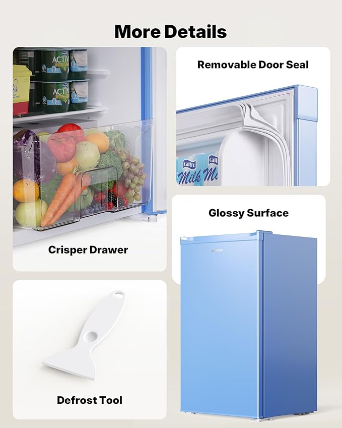 Upstreman 3.2 Cu.Ft Mini Fridge with Freezer, Single Door Mini Fridge, Dorm Fridge, Adjustable Thermostat, Mini Refrigerator for Bedroom, Office, Dorm, Blue-BR321