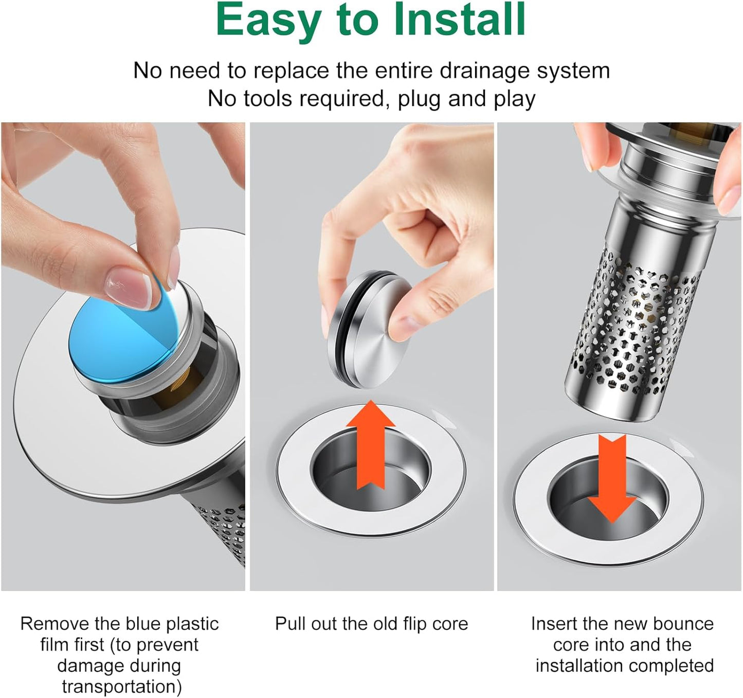 Bathroom Sink Drain Strainer,Universal Pop-Up Sink Stopper Hair Catcher, Anti-Clog Stainless Steel Drain Filter Basket, Removable Sink Drain for Bathroom Sink Stopper Replacement