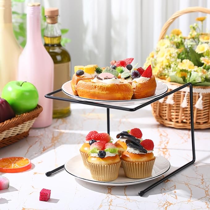 Mimorou 10 Pcs Black Metal Pizza Stand Pizza Rack Serving Tray Holder Tabletop Food Platter Tray Display Rack for Buffet Restaurant Home 9" L x 8" W x 6.5" H