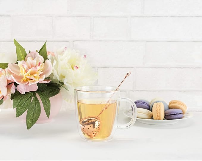Pinky Up Heart Shaped Tea Ball, Reusable Loose Leaf Tea Infuser, Brew Tea with Ease, Stainless Steel, Rose Gold