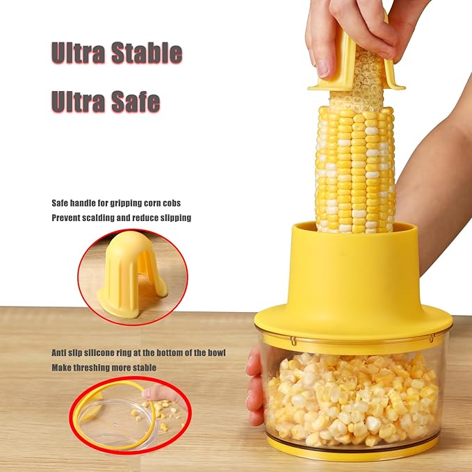Corn Peeler Stripper for Corn on the Cob, Stainless Steel Corn Cob Stripping Tool, Corn Thresher with Bowl No Splash No Waste