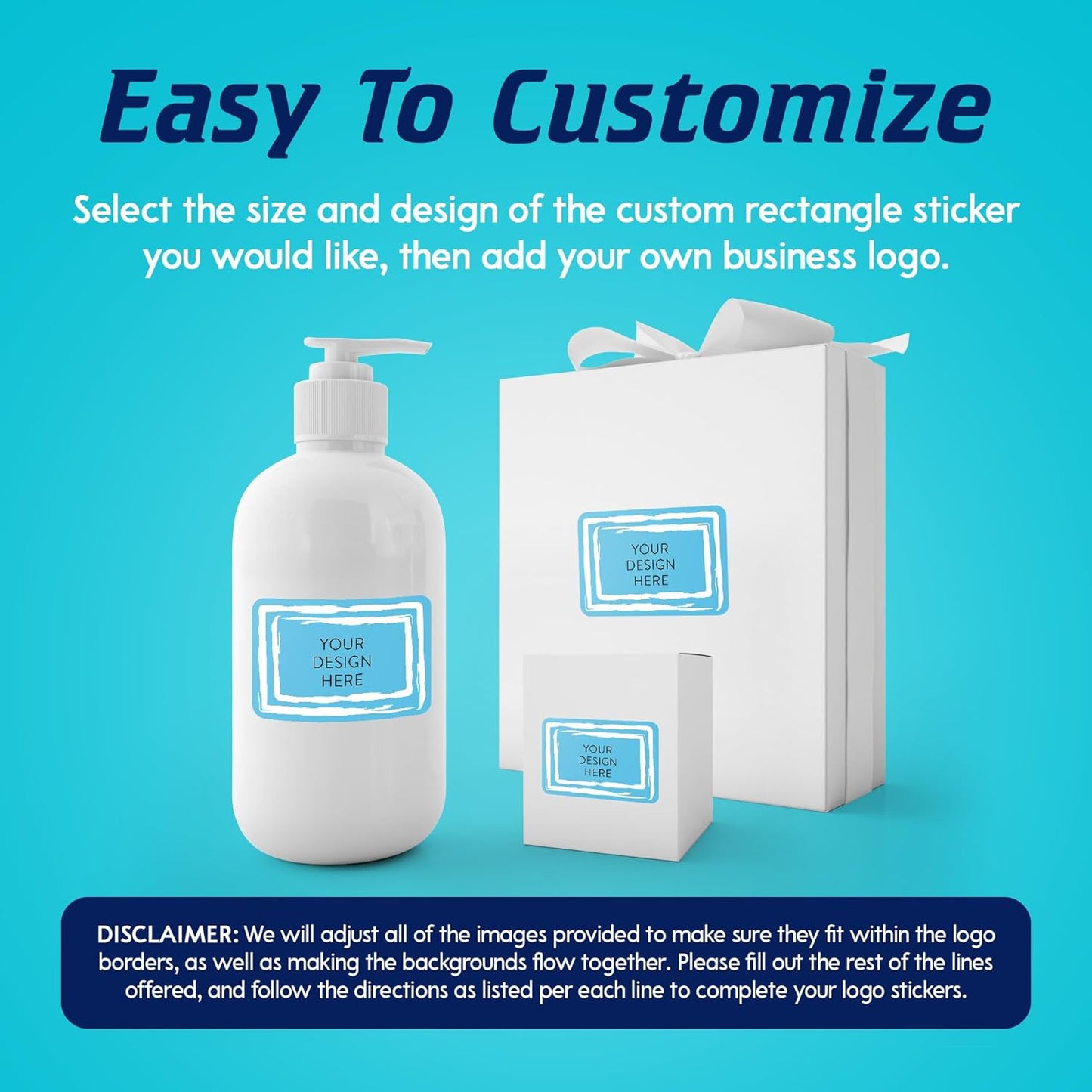 100 Custom Vinyl Stickers - Upload Your own Image, Text, Design, Logo - Personalized Logo Labels for Handmade, Packaging, Bottle, Jars, Candle, Brand Stickers (Blue Swirls, 4x2)