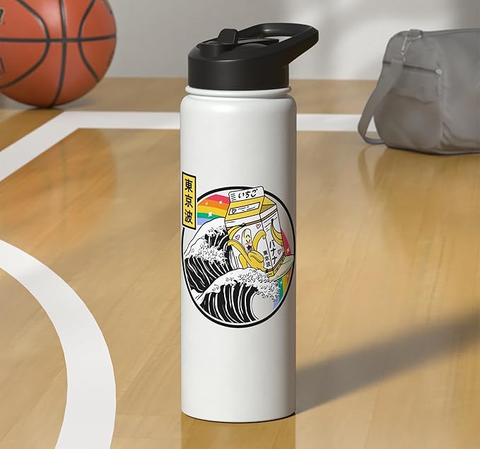 Banana Milk Carton Surfing Great Wave Kawaii Rainbow Anime Stainless Steel Insulated Water Bottle