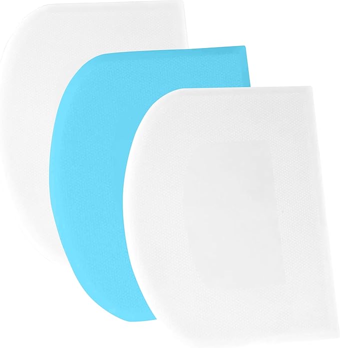 SURDOCA Dough Scraper Bench Scraper - 3P 11.8x7.3" Plastic Flexible Bowl Scraper, Sharp Edge & Angles Cake Scraper. Non-Slip Bakeware Decorating Tools Sculpting & Modeling Tools - White+Blue+White